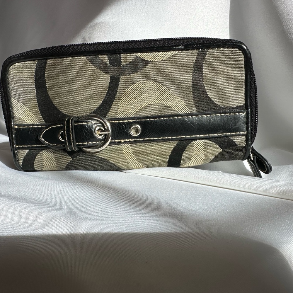 Coach Black and Gray Leather Trim Wallet